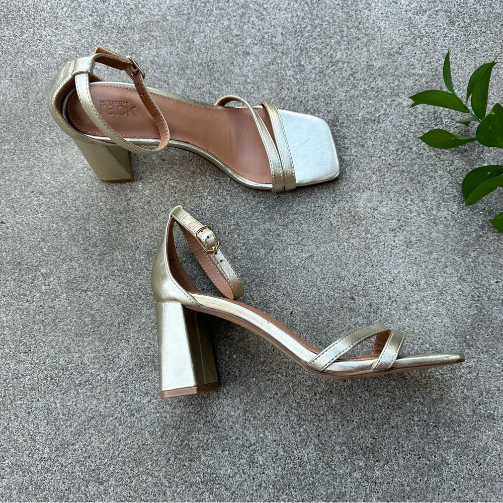 Nordstrom Rack RKellie Gold Ankle Strap Block Heel Sandals